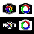 Abstract camera with colorful shutter vector icon set