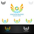 Fly Wing Camera Photography Logo Icon Vector Design Template