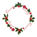 Abstract Candy Cane Wreath with Holly and Baubles