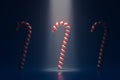 abstract candy canes on stage, floodlight illumination, 3d render