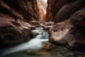 abstract canyon with blurred and serene waterfalls, a peaceful escape