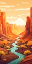 Colorful Canyon Illustration With Forest And Dunes