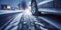 Abstract Car Tyre Snow Icy Ice Road Surface Dangerous Winter Weather