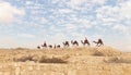 Abstract caravan made of iron near ruins of Nabatean fortress city Avdat, on trade route called Road of Incense, near Mitzpe Ramon