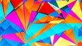 Abstract card with colorful chaotic triangles, polygons. Infinity triangular messy geometric poster.