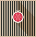 Abstract Card With Hanging Christmas Ball, Retro Stripes And Long Shadow