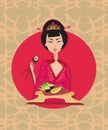 Abstract card with sushi and geisha Royalty Free Stock Photo