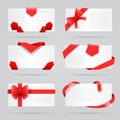 Abstract cards red gift bows ribbons set vector illustration