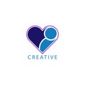 Abstract Caring People Logo. Human Icon with Heart Shaped Circle Two Hands Symbol. Modern concept Vector Logo Design Template Royalty Free Stock Photo