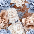 Abstract Carnations: Blue, Brown, And White Pattern
