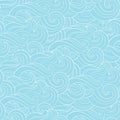 Abstract cartoon blue white background, wallpaper. Doodle pattern sea waves, ocean, river, wind. Seamless texture