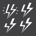 Abstract cartoon comics stylized lightning silhouette vector set on gray backround.