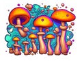 abstract cartoon style crazy fluorescent mushrooms created with generative ai technology
