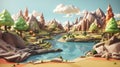 Abstract cartoon style 3d natural landscape render