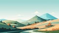 Minimalistic Vector Art Of Scenic Landscape Along La Route Des Cretes