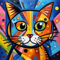 Colorful Cubist Faceting: Abstract Painting Of A Cute Cat