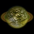 Abstract celestial body with green and black wrinkled surface