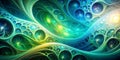 Abstract cellular structure organic forms and luminescent bubbles in a vibrant green and blue palette. Generative AI Royalty Free Stock Photo