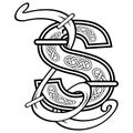 Abstract celtic white letter S isolated design illustration