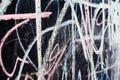 Abstract chalk scribbles in pink, blue and light yellow on blackboard Royalty Free Stock Photo