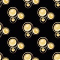 Abstract champagne bubbles vector seamless pattern background. Drawn clusters of fizzy droplet black gold backdrop