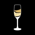 Abstract champagne glass symbol on black backdrop