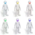 Abstract characters in multi-colored medical masks on a white background. 3D rendering.