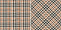 Abstract check pattern tweed in brown, orange, beige. Seamless dog tooth tartan illustration set for spring autumn winter jacket.