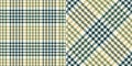 Abstract check plaid pattern for autumn in blue, green, gold, off white. Seamless herringbone tweed tartan check for scarf. Royalty Free Stock Photo