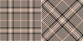 Abstract check plaid pattern tweed in black and beige. Seamless dark grunge glen tartan vector for jacket, trousers, skirt. Royalty Free Stock Photo