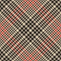 Abstract check plaid pattern tweed in black, gold brown, beige, red. Herringbone textured seamless tartan vector for skirt, scarf. Royalty Free Stock Photo