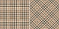 Abstract check plaid pattern tweed in brown and beige for spring autumn winter. Seamless dog tooth tartan illustration set.