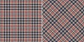 Abstract check plaid pattern tweed in navy blue, red, beige. Seamless houndstooth tartan vector set for spring autumn winter.