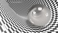 Abstract checker curved geometric background black and white colors. with reflection metall ball with eyes and smile 3d Royalty Free Stock Photo