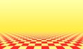 Abstract checkered floor in yellow sunny surreal interior. Room with no horizon and tiled floor.