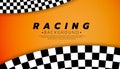 Abstract checkered round frame. Black racing square frames with chess patterns isolated on orange background. Border template