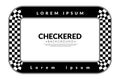 Abstract checkered round frame. Racing concept. Race flag logo. Chess pattern on white background. Border template