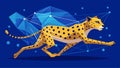 Abstract cheetah running form lines and triangles, point connecting network on blue background. Illustration vector