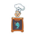 Abstract Chef Illustration Art with Cartoon Character Design holds the menu