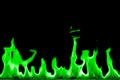 Abstract chemical green fire flame background.