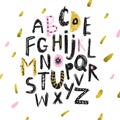 Abstract Childish Hand Drawn Alphabet. Scandinavian Style Font. Creative Kids ABC for Decoration, Invitation, Quotes Royalty Free Stock Photo