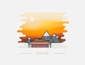 Abstract Chinese landscape with pagoda and mountain on the background vector illustration Royalty Free Stock Photo