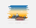 Abstract Chinese landscape with pagoda and mountain on the background vector illustration Royalty Free Stock Photo