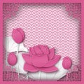 Abstract chinese square frame with floral pink background, lotus flowers Royalty Free Stock Photo