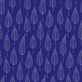Abstract chokecherry tree leaf vector seamless pattern background. Stylized indigo blue foliage backdrop.. Vertical