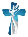 Abstract christian cross symbol Holy Spirit with dove on blue background Royalty Free Stock Photo