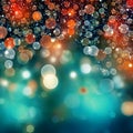 Abstract Christmas background with bokeh, blue orange gradient. Merry Christmas Happy New Year concept. AI generated