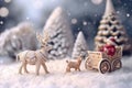 Abstract Christmas background with ceramic figures of Santa Claus and deer. Royalty Free Stock Photo