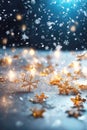 Abstract Christmas background with color mixing sparkling gold confetti. Winter blurred texture with snow and bokeh lights Royalty Free Stock Photo