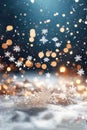 Abstract Christmas background with color mixing sparkling gold confetti. Winter blurred texture with snow and bokeh lights Royalty Free Stock Photo